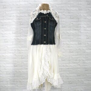 HAND CRAFTED Upcyled Wedding Gown Denim Vest Bridal Dress Coastal Cowgirl Medium